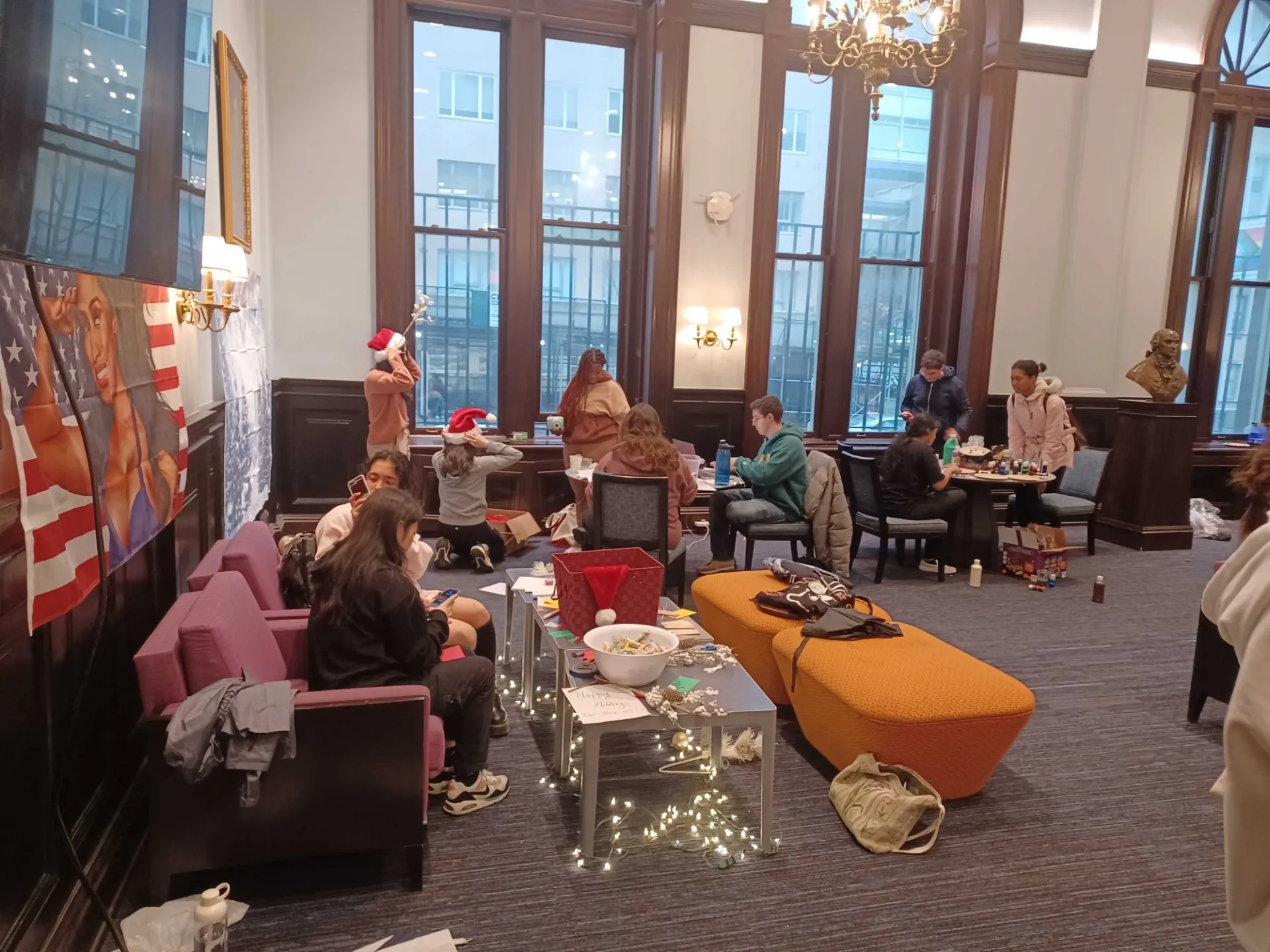 Students enjoying winter village